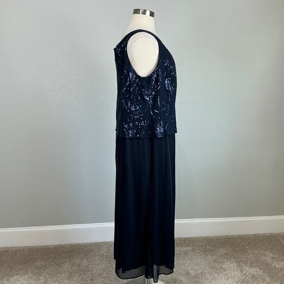 Alex Evenings Sequined Chiffon Midi A-Line Cocktail Dress Navy Blue Size 24W - Picture 3 of 11